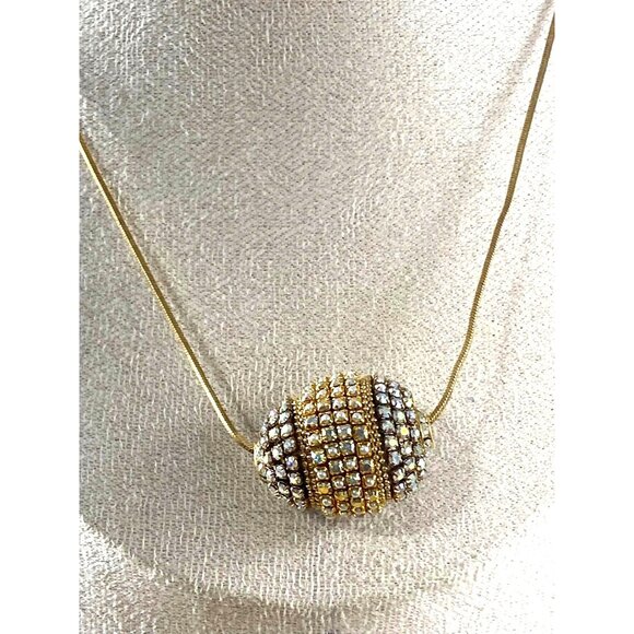 Vintage Aurora Borealis Egg Necklace on Gold-Tone Chain - Picture 4 of 8